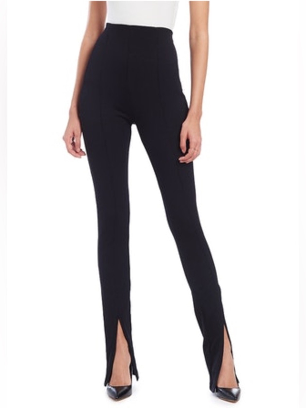 Amanda Uprichard Malta Pants Black Ribbed Front Slit Pull-On Pants Size Small